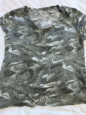 Style & Co. Olive and White Marble-Print V-Neck Tee